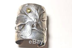 Tiffany & Co Vintage Hammered Magnolia Cuff Sterling Silver 18K Gold Rare, Pouch