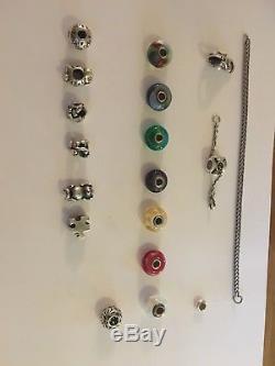 Trollbeads 17cm silver bracelet and charms / glass and sterling silver