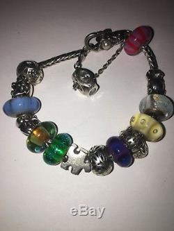 Trollbeads 17cm silver bracelet and charms / glass and sterling silver