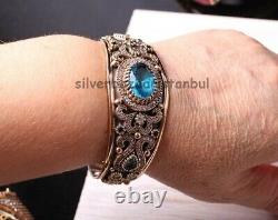 Turkish Handmade Jewelry 925 Sterling Silver Aquamarine Bracelet Bangle Cuff