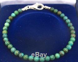 Turquoise gemstone beads bead 925 sterling silver bracelet natural blue green