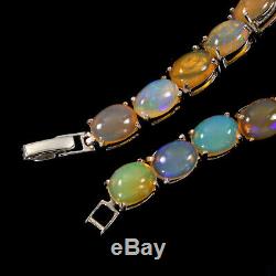 Unheated Oval Fire Opal Rainbow Luster 9x7mm 925 Sterling Silver Bracelet 7.5 In