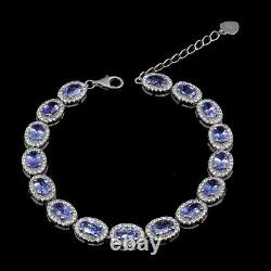 Unheated Oval Tanzanite 6x4mm Cz 925 Sterling Silver Tiger Bracelet 6.5 Inches