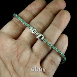 Unheated Round Emerald 2.5mm 14k White Gold Plate 925 Sterling Silver Bracelet