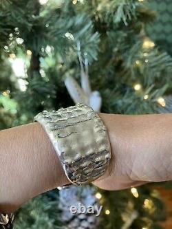Unique Alligator Textured Sterling Silver Bangle Cuff Bracelet