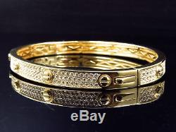 Unisex Sterling Silver Lab Diamond Designer Style Bangle In Yellow Gold Finish