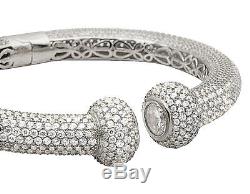 Unisex White Gold Finish Sterling Silver 3D Iced Lab Diamonds Cuff Bracelet 10MM