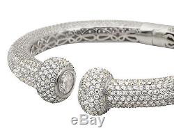 Unisex White Gold Finish Sterling Silver 3D Iced Lab Diamonds Cuff Bracelet 10MM