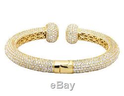 Unisex Yellow Gold Finish Sterling Silver 3D Iced Lab Diamond Cuff Bracelet 10MM