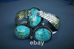VINTAGE Old Pawn Native American NAVAJO Turquoise STERLING Cuff Bracelet WOW