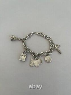 VTG TIFFANY & CO STERLING SILVER Dog Airplane Lock Bag Eiffel CHARM BRACELET