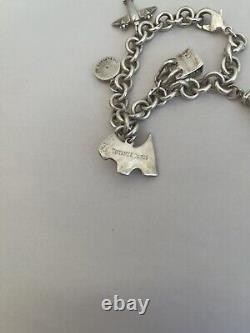 VTG TIFFANY & CO STERLING SILVER Dog Airplane Lock Bag Eiffel CHARM BRACELET