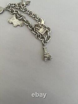 VTG TIFFANY & CO STERLING SILVER Dog Airplane Lock Bag Eiffel CHARM BRACELET