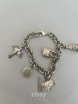 VTG TIFFANY & CO STERLING SILVER Dog Airplane Lock Bag Eiffel CHARM BRACELET