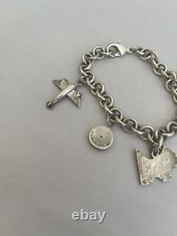 VTG TIFFANY & CO STERLING SILVER Dog Airplane Lock Bag Eiffel CHARM BRACELET