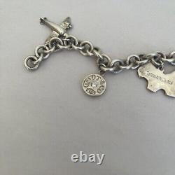 VTG TIFFANY & CO STERLING SILVER Dog Airplane Lock Bag Eiffel CHARM BRACELET