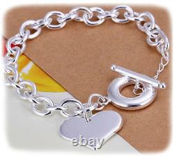 Valentines 925 Sterling Silver Womens Elegant Heart Link Bracelet w GiftPk D483A