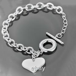 Valentines 925 Sterling Silver Womens Elegant Heart Link Bracelet w GiftPk D483A