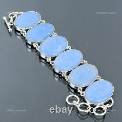 Valentines Deal Angelite Stone Chain Trendy Bracelet Jewelry 925 Sterling Silver