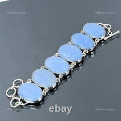 Valentines Deal Angelite Stone Chain Trendy Bracelet Jewelry 925 Sterling Silver