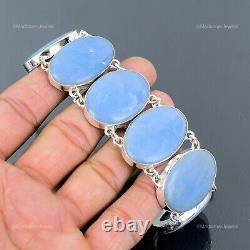 Valentines Deal Angelite Stone Chain Trendy Bracelet Jewelry 925 Sterling Silver