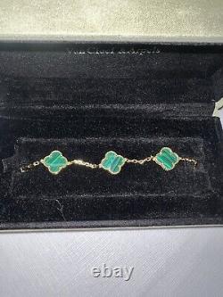 Van Cleef & Arpels Vintage Alhambra Chain Bracelet Yellow Gold Green Onyx