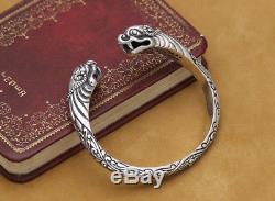 Viking Fenrir Pengan pure Solid 925 Sterling Silver Handmade Warriors Bracelet
