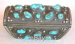 Vintage 1940s Old Pawn Sterling Silver Turquoise Bow Guard Cuff Bracelet s7.5