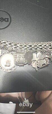 Vintage 1970's Sterling Silver Charm Bracelet 16 Sterling Silver Charms 90 Grams