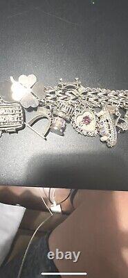 Vintage 1970's Sterling Silver Charm Bracelet 16 Sterling Silver Charms 90 Grams
