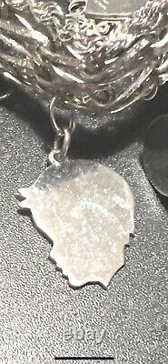Vintage 1970's Sterling Silver Charm Bracelet 16 Sterling Silver Charms 90 Grams