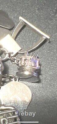 Vintage 1970's Sterling Silver Charm Bracelet 16 Sterling Silver Charms 90 Grams