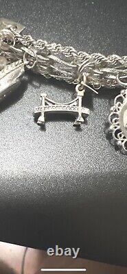 Vintage 1970's Sterling Silver Charm Bracelet 16 Sterling Silver Charms 90 Grams