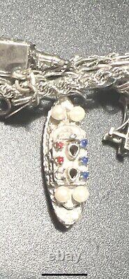 Vintage 1970's Sterling Silver Charm Bracelet 16 Sterling Silver Charms 90 Grams