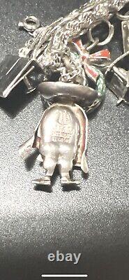 Vintage 1970's Sterling Silver Charm Bracelet 16 Sterling Silver Charms 90 Grams