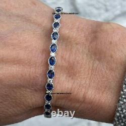 Vintage 8CT Oval Cut Blue Sapphire Women's Bangle Bracelet 14K White Gold Over