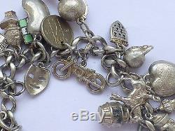 Vintage 925 Sterling Silver Charm Bracelet Heart Padlock 7.5 86g b18