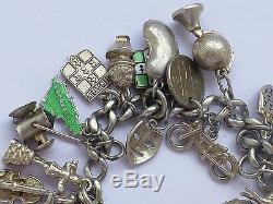Vintage 925 Sterling Silver Charm Bracelet Heart Padlock 7.5 86g b18