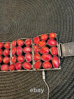 Vintage Bracelet Sterling Silver And Red Coral Heavy
