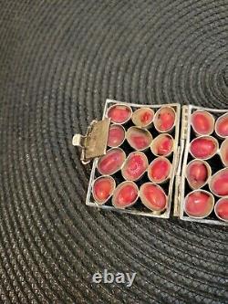 Vintage Bracelet Sterling Silver And Red Coral Heavy