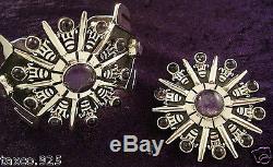 Vintage Design Taxco Mexican 925 Sterling Silver Amethyst Cuff Bracelet Mexico