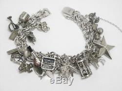 Vintage ELCO Sterling Silver Loaded Charm Bracelet Animals Phone Hearts Bells +