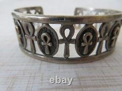Vintage Egyptian Ankh Cuff Bracelet Sterling Silver Hallmarked