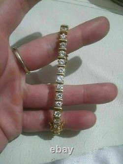 Vintage Lab-Created Diamond Women's Tennis Bracelet Solid 14k Yellow Gold Finish