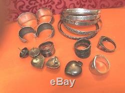 Vintage MIX Lot Of Sterling Silver Jewelry Bangle Bracelets Earrings Rings 5 Oz