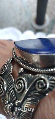 Vintage Native American LARGE Lapis Sterling Silver Cuff Bracelet