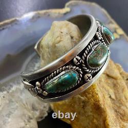 Vintage Native American Sterling Silver Turquoise Single Row Bracelet For Women