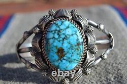 Vintage Navajo Bracelet Sterling Silver Large Turquoise Robert Shakey OOAK