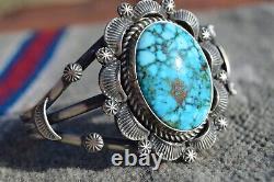 Vintage Navajo Bracelet Sterling Silver Large Turquoise Robert Shakey OOAK