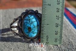 Vintage Navajo Bracelet Sterling Silver Large Turquoise Robert Shakey OOAK